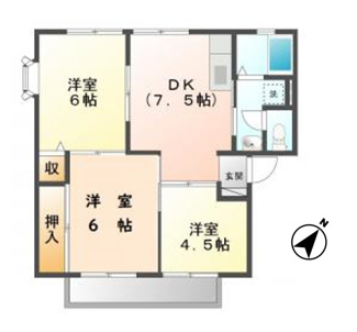 【間取り】 | サンビレッジローズB棟 | 3DK