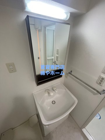 ルネ日本橋アネーロの独立洗面台|独立洗面台、小物を置くことができて便利です