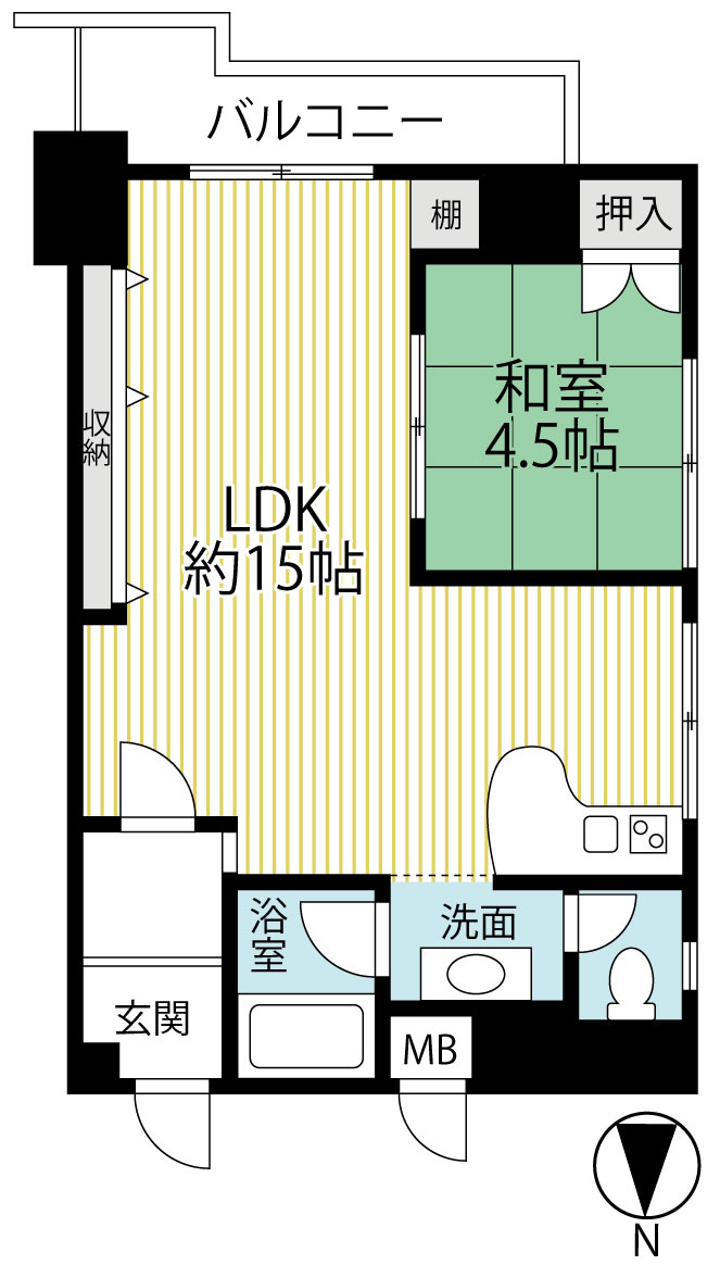 ◆駅まで徒歩４分◆２００７年３月室内リフォーム歴ありで美室◆開放感のある１ＬＤＫ◆コーポ円座の間取り