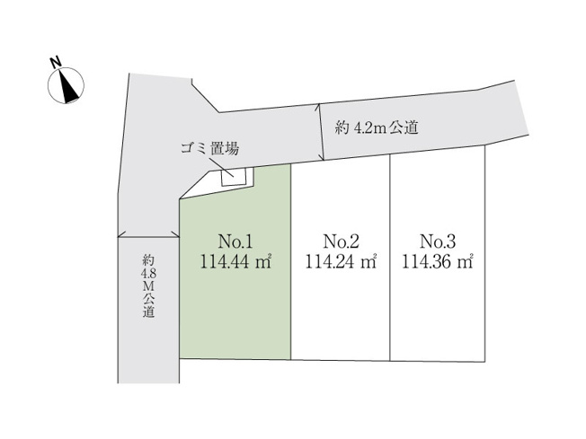 【土地図】 | 新座市畑中3丁目　建築条件無売地　全3区画　（丸井志木店） | 建築条件の無い土地だからこそ、自由度の高い設計が可能です。
弊社では施工も承っており、信頼の技術と豊富な経験でお客様の夢を形にします。