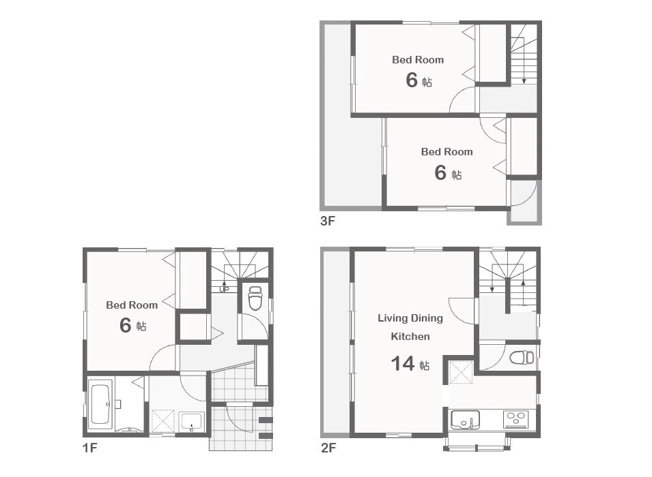 【間取り】 | 志木市上宗岡4丁目　中古一戸建住宅　(志木本店) | 全居室6帖の広々とした住空間。
陽射しをたっぷり感じる2階リビングは外からの視線が気になりません。