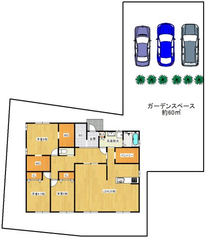 京都市北区上賀茂藤ノ木町　建築条件無土地①号地の土地図＋建物プラン例|参考プラン　119.48㎡　2880万円　外構費別途
