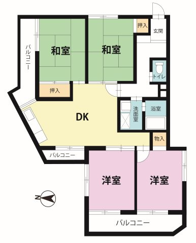 丸美タウンマンション笠寺の間取り|７４．１６㎡の広々４ＤＫ 