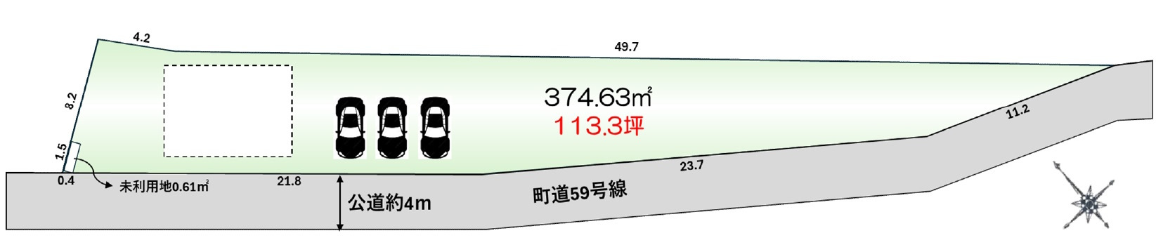 敷地面積113.3坪！　売地　宮代町須賀の土地図|区画図　敷地面積113坪！建築条件なし売地！お好きなハウスメーカーで建築可能です♪