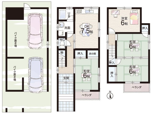 寝屋川市長栄寺町　中古一戸建ての間取り|4DK　駐車スペース2台可能！