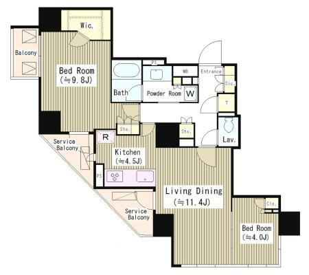 港区南青山７丁目の賃貸マンションの間取り