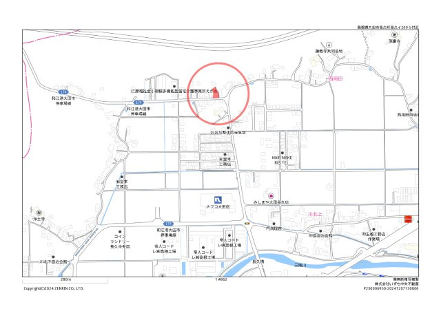 大田市長久町長久　売土地　南向き広々約160坪！　建築条件無しの地図