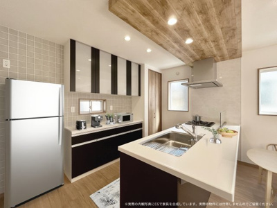 【キッチン】 | ※実際の図面をもとにしたCGですが、家具はイメージです。実際の物件には付帯しませんのでご留意ください。