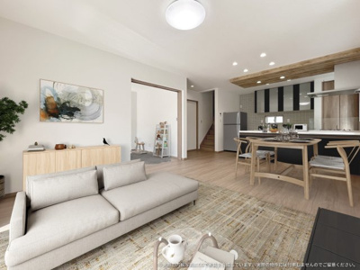 【居間・リビング】 | ※実際の図面をもとにしたCGですが、家具はイメージです。実際の物件には付帯しませんのでご留意ください。