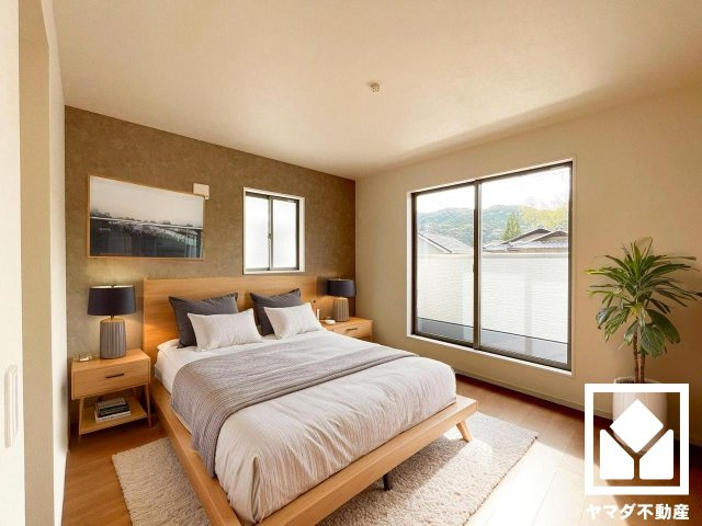 大津市瀬田3丁目　1期　2号棟の寝室|※実写真と間取り図からCG再現した「空室リフォームイメージ」に家具などをCG合成しており、実際と異なります。