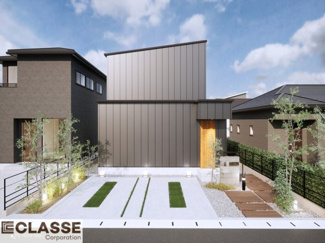 【外観パース】 | 城陽市寺田深谷　3区画　2号地　売土地　建築条件付き | 参考プランになりますので、お客様のお好みの外観を一緒に作らせていただきます。外壁には、メンテナンスが楽な光セラを採用しており、汚れがつきにくく、色あせもしにくいのでおススメです！