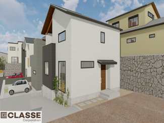 【外観パース】 | 城陽市寺田深谷　3区画　3号地　売土地　建築条件付き | 参考プランになりますので、お客様のお好みの外観を一緒に作らせていただきます。外壁には、メンテナンスが楽な光セラを採用しており、汚れがつきにくく、色あせもしにくいのでおススメです！