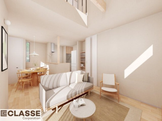 【完成予想図】 | 城陽市寺田深谷　3区画　3号地　売土地　建築条件付き | アトリエスタイルハウス仕様の窓はペアガラス、サッシはアルミ×樹脂複合のハイブリットサッシを採用。ガラスの間には断熱性の高いアルゴンガスを充填しておりますので、より断熱性能が高まる仕様になっております。