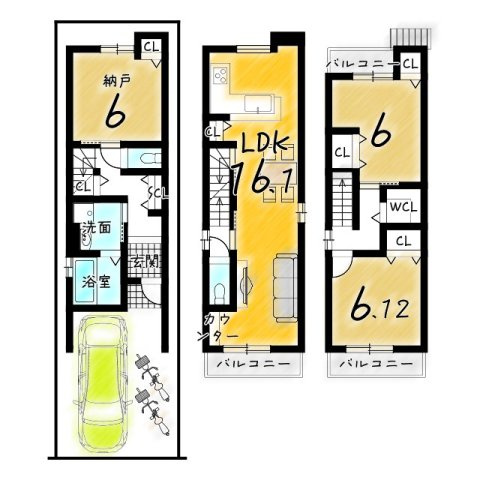 桂上野西町　建築条件付き土地の土地図＋建物プラン例