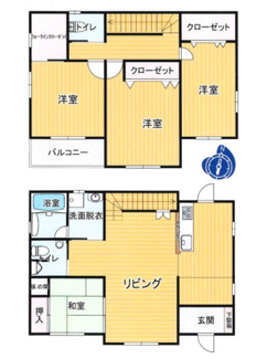【間取り】 | 甲府市白井町 H21年築・ガレージ付オール電化 敷地162坪 | 建物面積130.8ｍ2（39.56坪）平成21年築 4SLDKの間取り　リビング階段