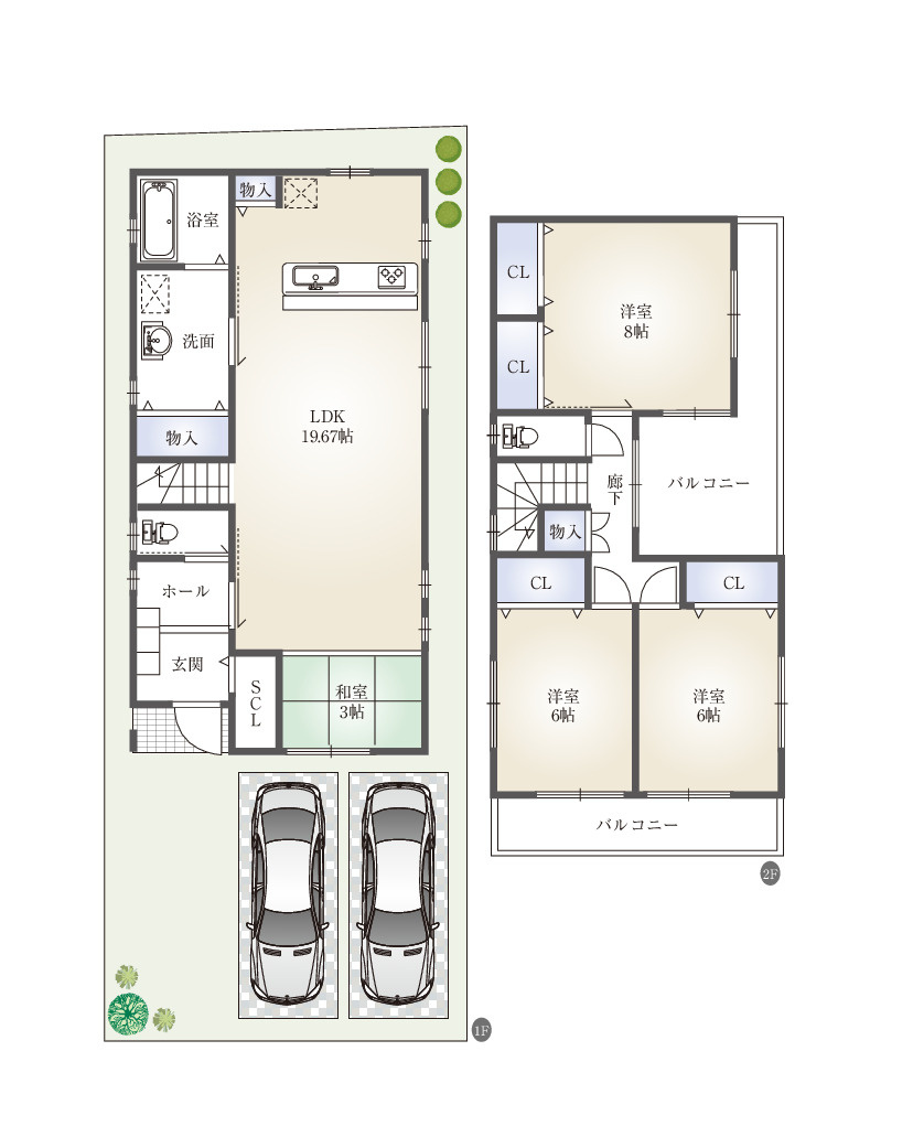 【建築条件付き土地】グラッド・タウンニュー郡津３丁目の土地図＋建物プラン例|■間取りは自由設計対応です。お客様のご要望の間取りを形にします♪♪
■参考間取りプラン例／建物面積104.49m2（31.60坪）プランの場合、建物価格2,100万♪♪