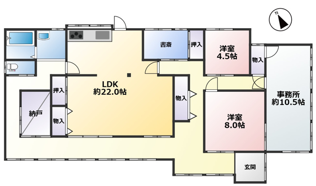 【間取り】 | 大網白里市永田　事務所付中古戸建