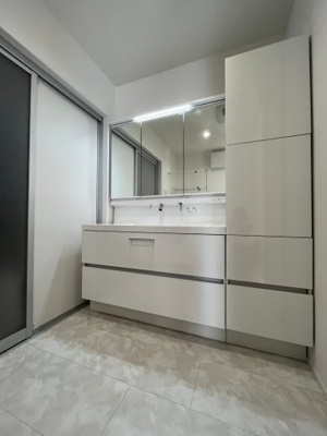 【独立洗面台】 | 呉市焼山泉ヶ丘二丁目　戸建 | 収納豊富な洗面室　三面鏡付き洗面台です