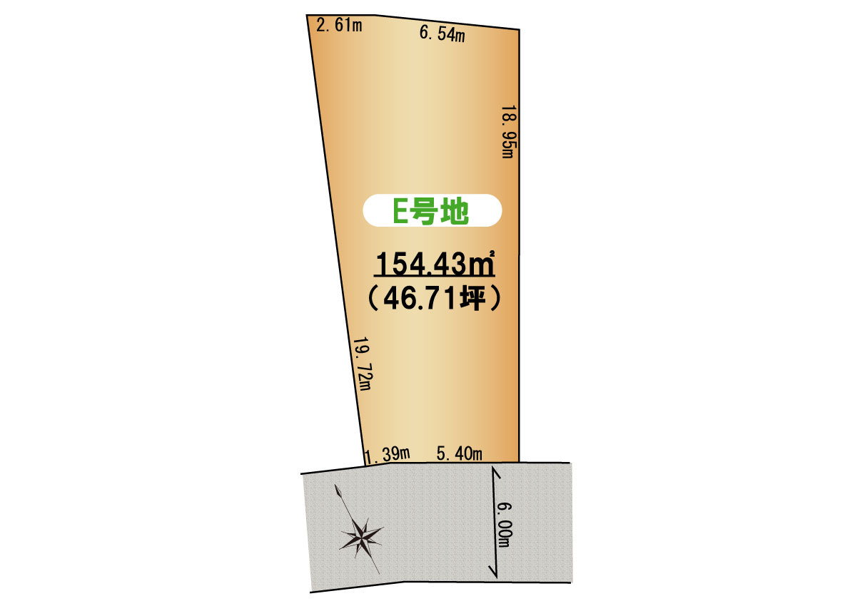 熊取町野田１丁目　建築条件無し売り土地　E号地の土地図|E号地　46.71坪　都市ガス　公共下水引き込み済