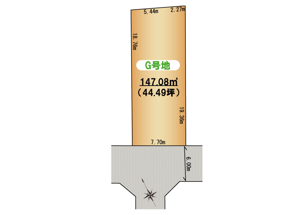 熊取町野田１丁目　建築条件無し売り土地　G号地の土地図|G号地　44.49坪　都市ガス　公共下水引き込み済