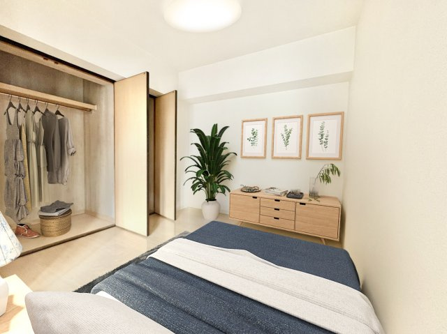 ライオンズマンション住吉南町の洋室|約4.3帖の洋室です。
収納豊富なクローゼット、荷物が多くなってしまっても安心ですね♪
※家具はCGにより取り込んだものです。