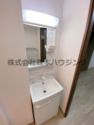 【独立洗面台】 | 　四條畷市美田町2-9テラス | 独立洗面台、小物を置くことができて便利です