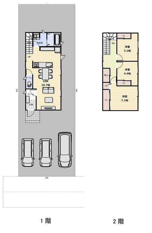 ■□■三本松４丁目売土地■□■の区画図|車を並列で３台（車種制限あり）可能になります。細長い敷地になる為、建物配置次第では、プライベートガーデンなど作れます♪