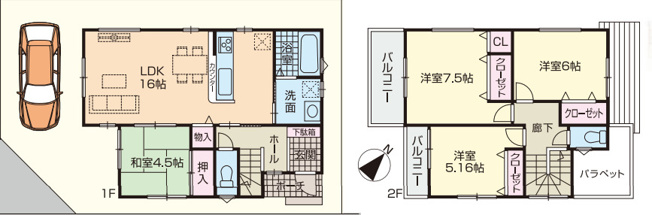 【間取り】 | 西区北別府５丁目　２号棟 | 4LDK、価格3,080万円、敷地面積98.33㎡、延床面積94.36㎡