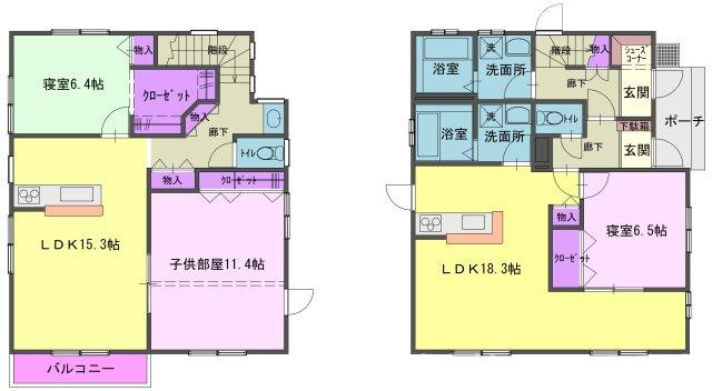 矢巾町高田二世帯中古住宅の間取り