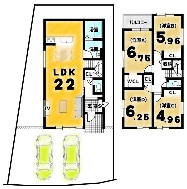 大原野上里紅葉町1期1号地|４人家族でもゆったり過ごせる
４ＬＤＫ/リビング２２帖のおうちです♪