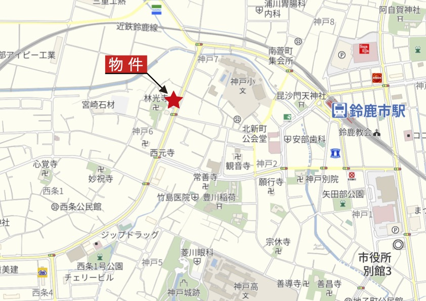 鈴鹿市神戸7丁目の地図|広域Map