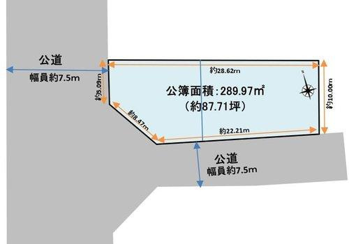 ■□淀江町佐陀売土地□■の区画図|２面に道路が接道している角地になります。幅員約6ｍ以上。
