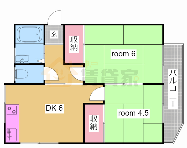 神戸市長田区西山町２丁目の賃貸マンションの間取り