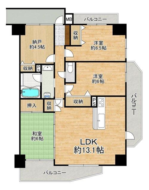 ニューヒルハウス中山の間取り|ゆとりあるバスルーム♪カウンター側に化粧パネルを施し、おしゃれな雰囲気を演出◎