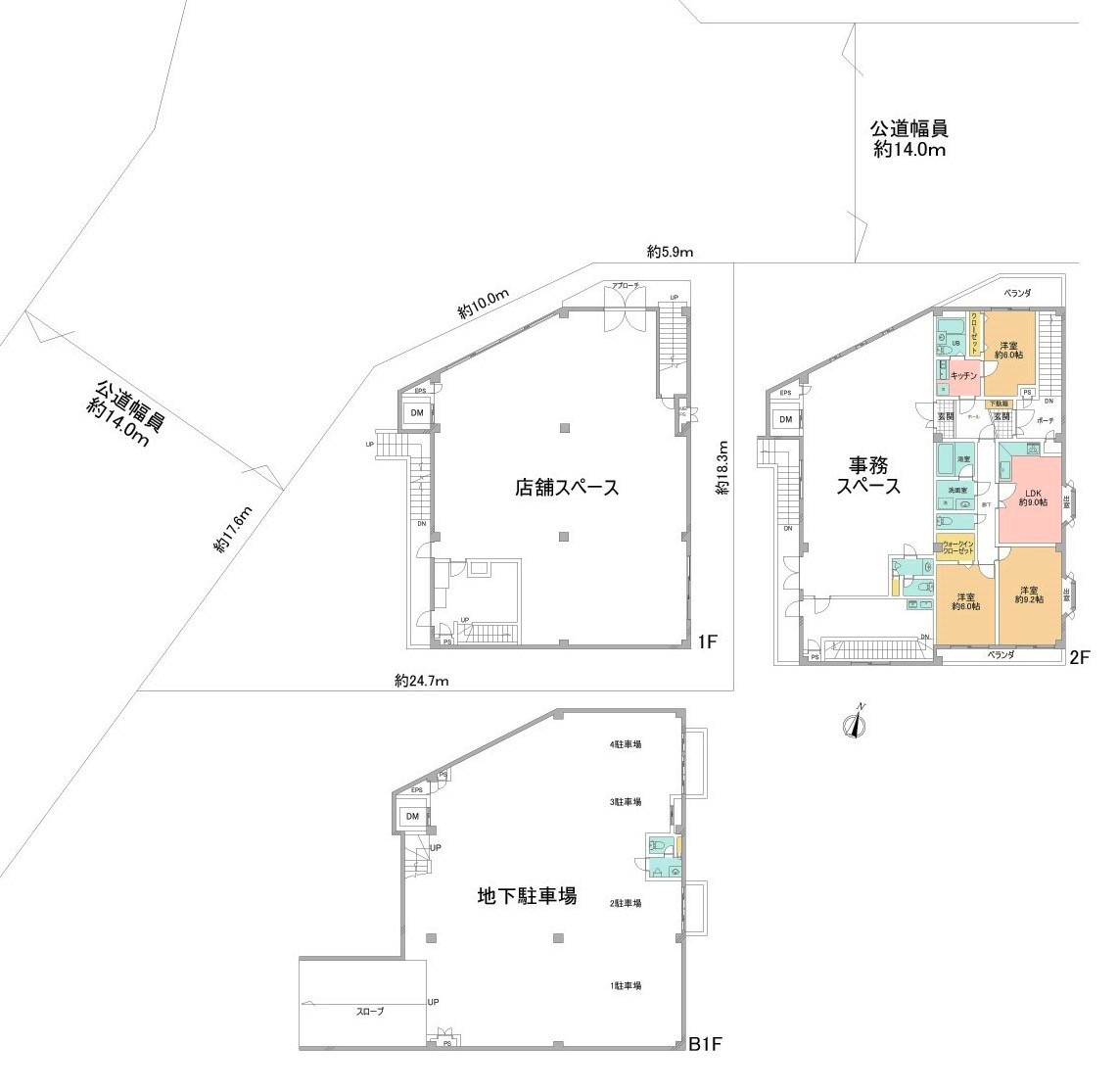 リバシティビル八王子(一棟ビル)の区画図|土地面積：320.21㎡(96.86坪)