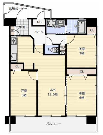 【間取り】 | プレステージ飾磨駅前Ⅲ　15階 | 3LDKです。