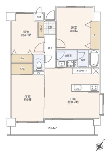 【間取り】 | フィオレ井尻 | 5階最上階の角部屋3LDK！2017年に水回りリフォーム済【駐車場近隣あり 】【横手小 徒歩7分】