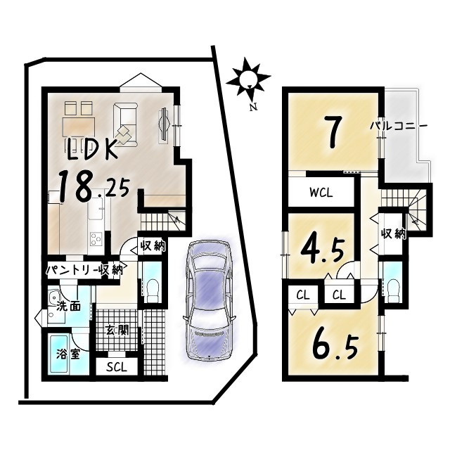 寺戸町岸ノ下　建築条件無土地の参考プラン|【土地2980万円　建物2203万円　建物面積94.37㎡】
※外構費別途要
※私道負担面積約7.76㎡別