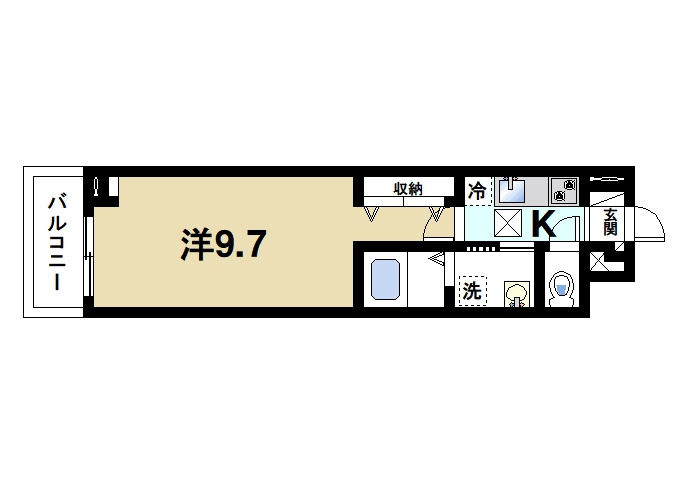 ヒカルサ奈良大森西サウスの間取り|ゆったりと暮らせる1Kの間取りです。
