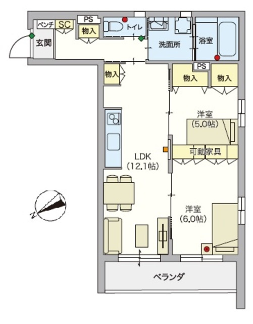 （シニア限定）AI・Grandir片瀬の間取り|シニア向けの充実した設備