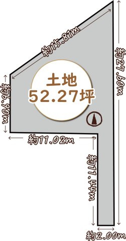 川西市寺畑２丁目 建築条件無土地の区画図|旗竿地なのでプライバシー性の高いおうちを建築可！前道へお子様も飛び出しにくく心配が少ないですね！