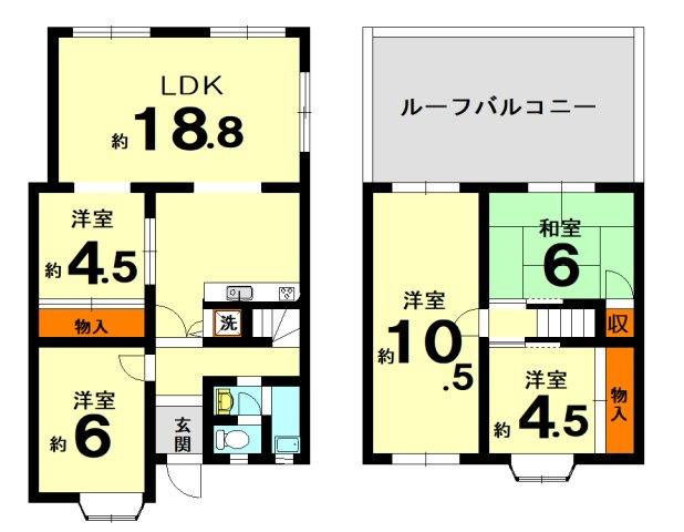 【間取り】 | 大枝西新林町五丁目テラスハウス | 建延99.75㎡　　5LDK