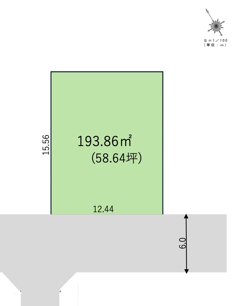 熊谷市新堀　建築条件無し売地の区画図|区画整理地内58坪整形地！