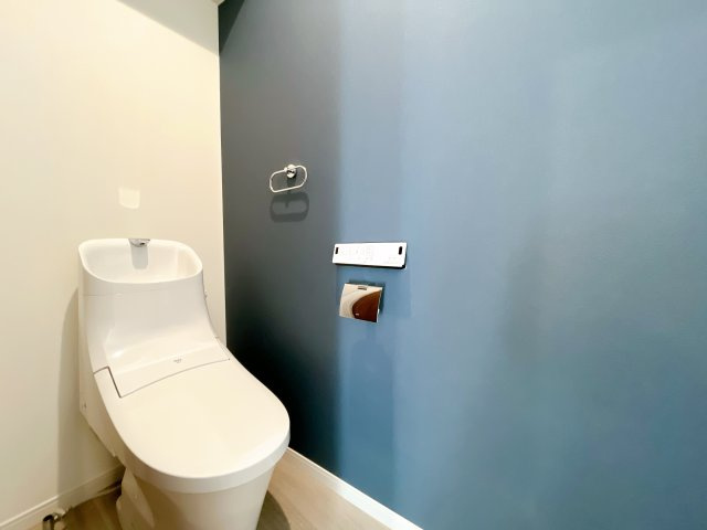 深谷市上柴町東　戸建　全1棟のトイレ|アクセントクロスの１階トイレ