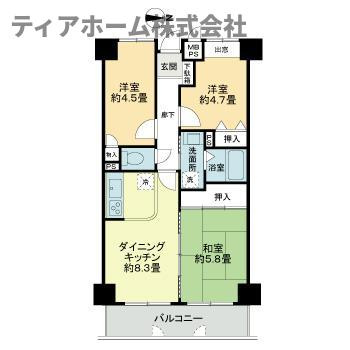 ライオンズマンション大和八木の間取り