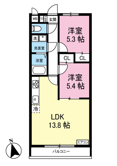 【間取り】 | トゥ オブ アス | カップルさんやファミリーさんにもオススメの2LDKタイプ！なんと言っても最上階なのが嬉しい♪