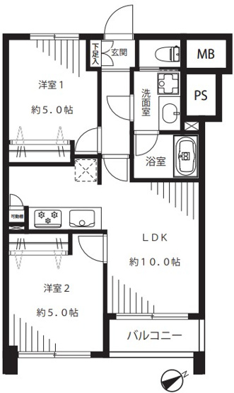 【間取り】 | 板橋スカイプラザ | 人気の全室フローリング仕様の2LDKです。