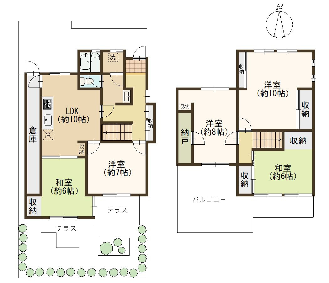 【価格改定】乙訓郡大山崎円明寺脇山の間取り|土地面積：142.25㎡（約43.03坪）
延床面積：121.72㎡（約36.82坪）