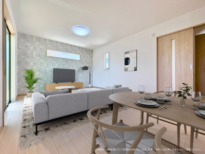 【完成予想図】 | 【2号棟　LDK　家具設置イメージ】
※画像内の家具家電はCGで作成したイメージです。実際の物件には付帯致しません。