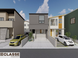 【外観パース】 | 宇治市五ヶ庄福角　2区画B号地　売土地　建築条件付き | ・参考プラン価格：2410万（別途外構費165万）　　　　
・建物価格は参考価格になります。
（弊社標準建物30坪で計算した価格です）